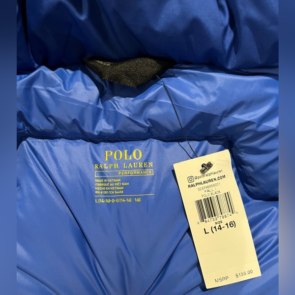 NEW Ralph Lauren Black/Royal Blue Down Jacket (BOY) - Picture 4 of 5